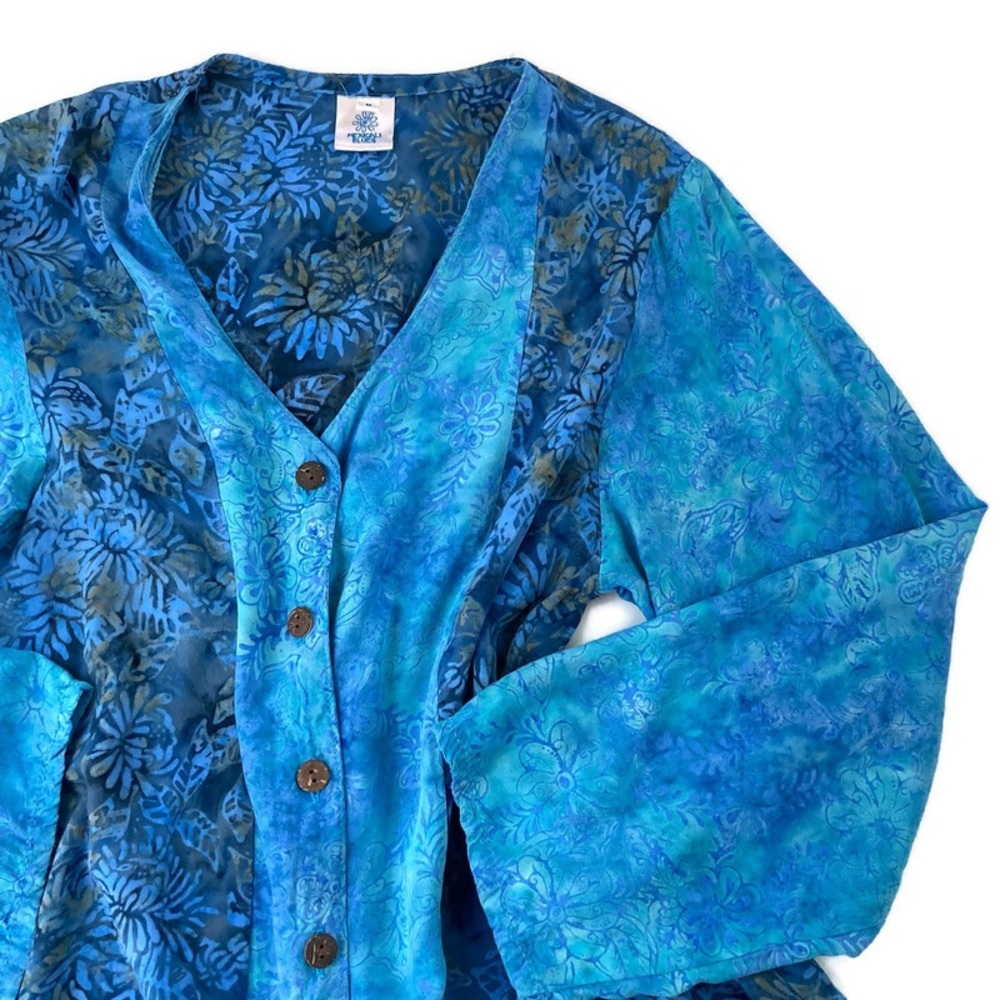 Blue Batik Women's Boho Floral Button Front Blouse Mexicali Blues